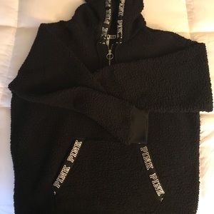 PINK Jackets & Coats - Black Faux Fur Hoodie PINK Jackets & Coats - Black Faux Fur Hoodie